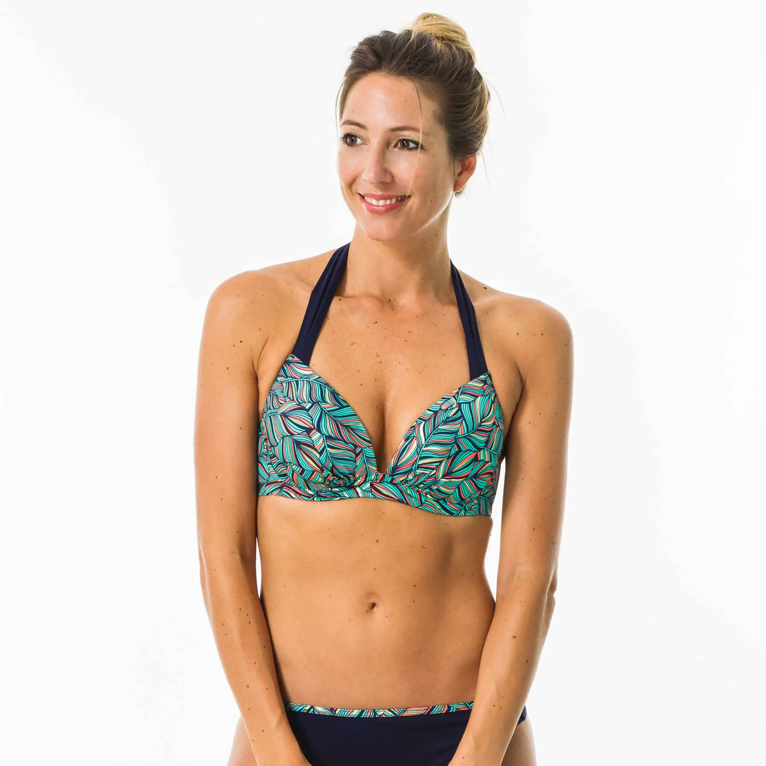 Bikini-Oberteil Damen Push Up mit Bügel Elena Foly grün/blau/gold