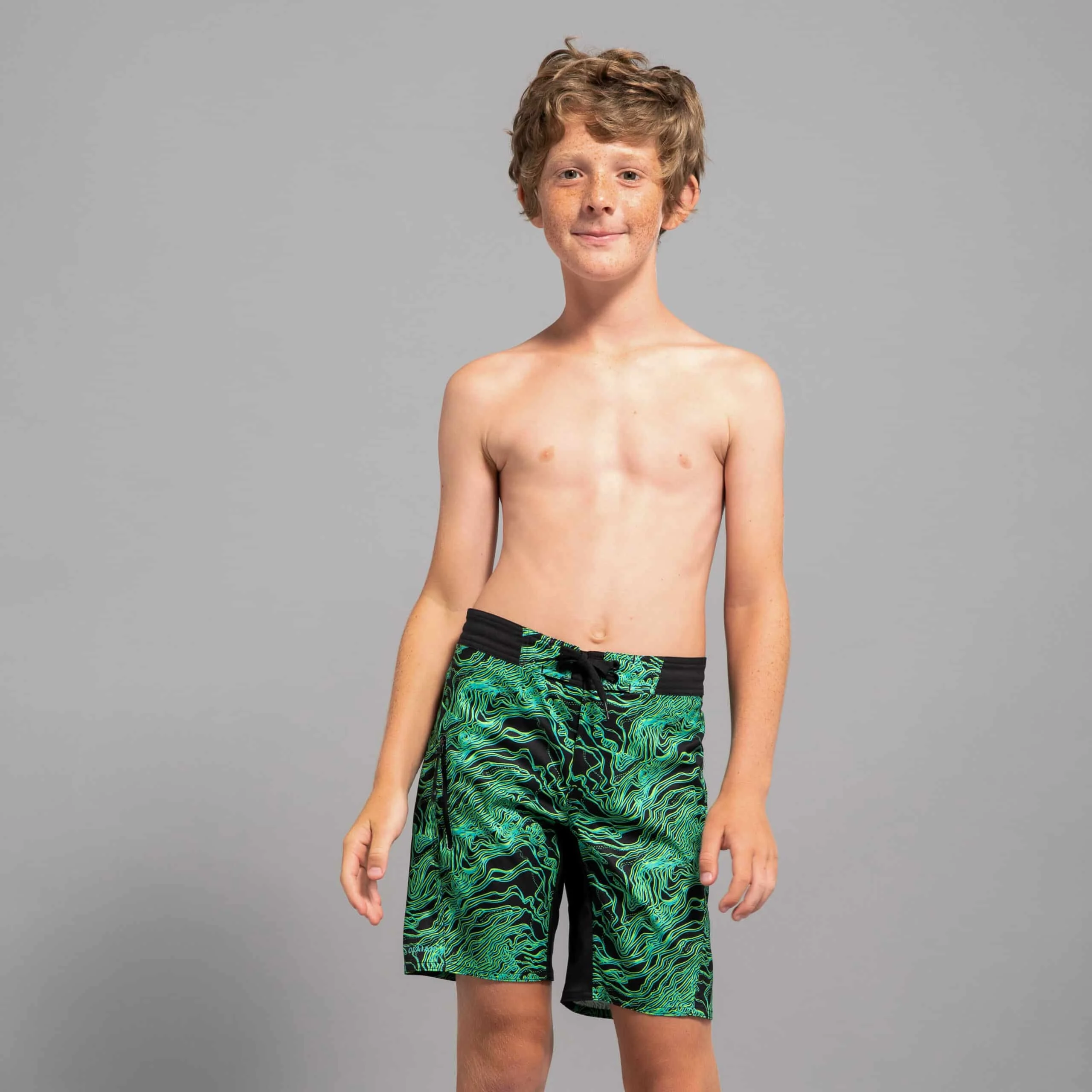 Boardshorts 550 Jungen schwarz/grün