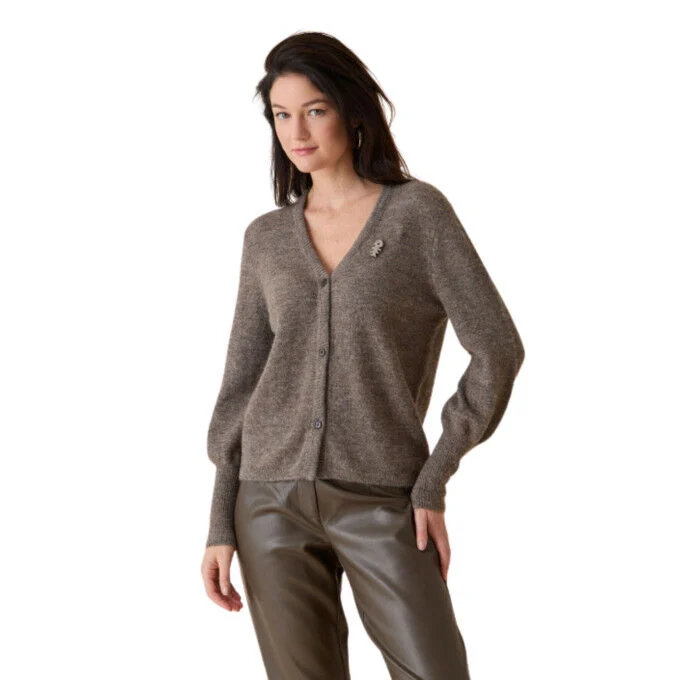 Cardigan tinta unita con collo a V da donna Diplodocus Maglia a maglia leggera - Fumé