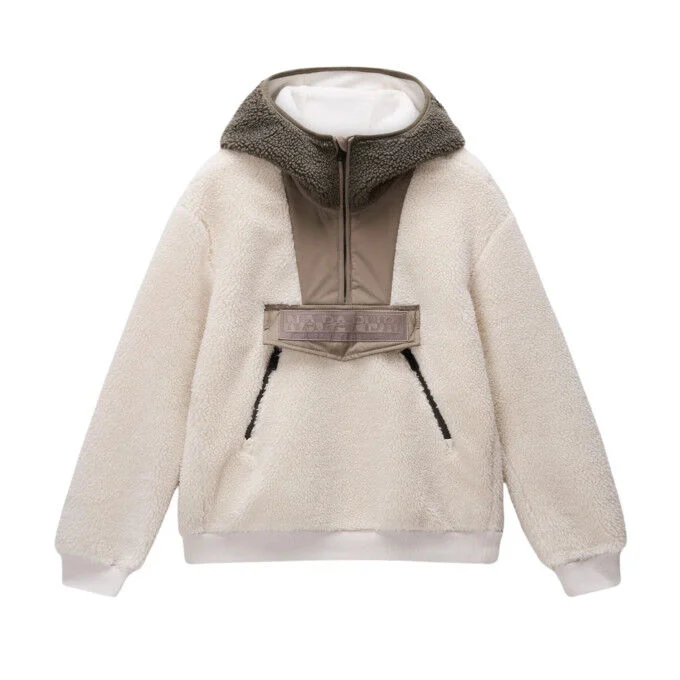 Felpa con cappuccio in pile con mezza zip da donna Napapijri T-Seline - Beige Dimity