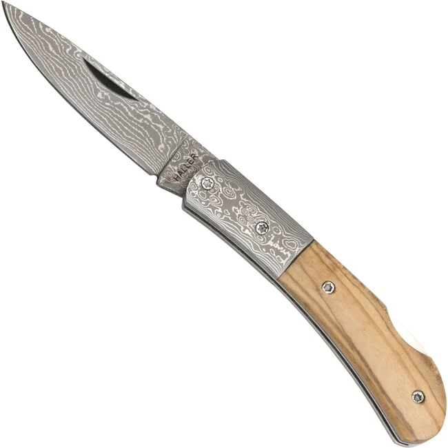 Haller Damast Survivalmesser mit Damaststahl Damast-Tame Olivenholz 42988