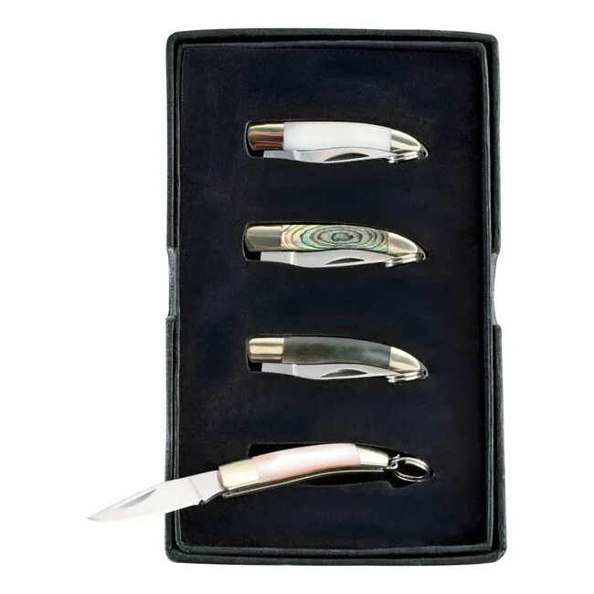 Herbertz 4er Set Taschenmesser 2,7 cm, Perlmutt, Schlüsselanhänger