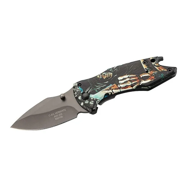 Herbertz Einhand-Taschenmesser 6cm, Edelstahl, 3D-Schnitter, Flaschenöffner