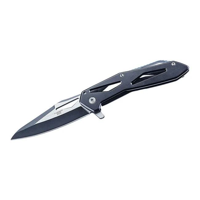 Herbertz Einhand-Taschenmesser 8cm, skelettierte Ausführung, rostfreier Stahl, schwarz