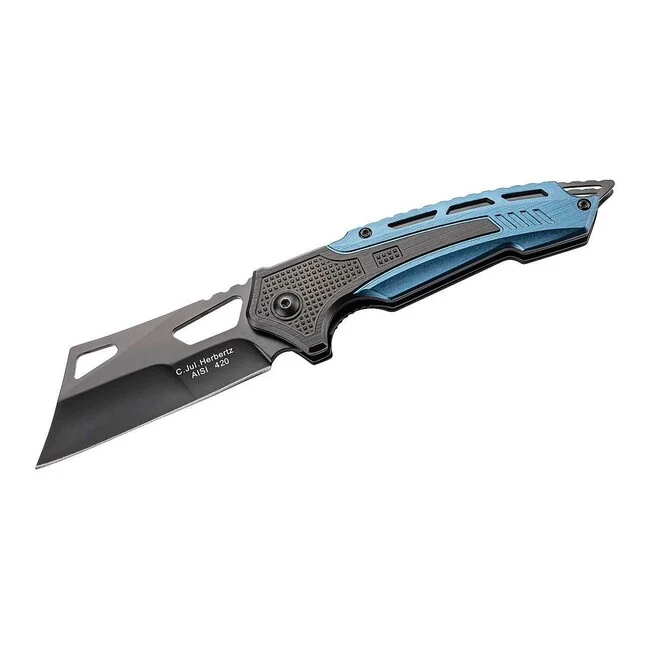 Herbertz Einhandtaschenmesser 8cm, Aluminium eloxiert, blau-schwarz