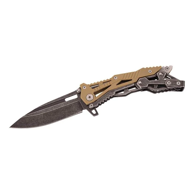 Herbertz Taschenmesser 9 cm, schwarzer rostfreier Stahl, Nylon, sandfarben