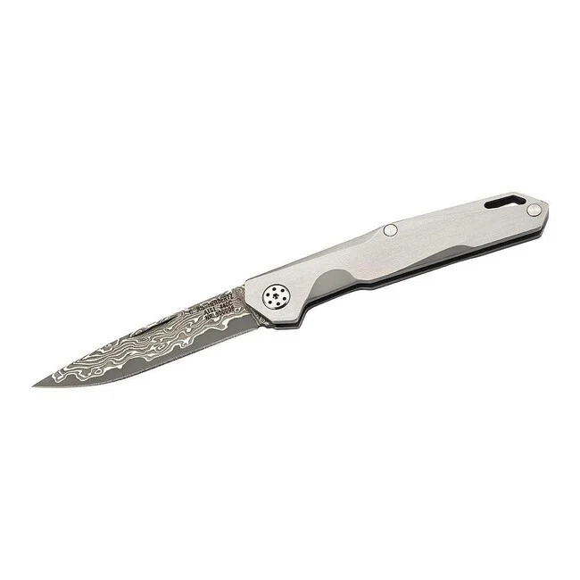 Herbertz Taschenmesser Damast pocket neck knife 6,2cm, Damast, mattierter Edelstahl