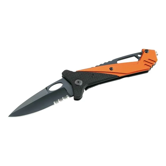 Herbertz Taschenrettungsmesser 8 cm, schwarz-orange, G10, Aluminium