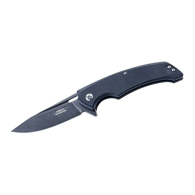Herbertz TOP-Collection Einhandmesser 10cm, G10, schwarz, Stonewash