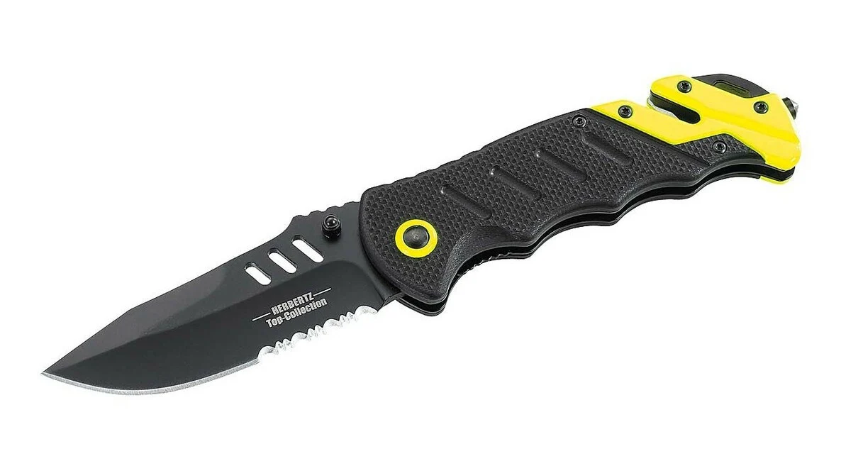 Herbertz TOP-Collection Taschenrettungsmesser 9,2 cm, schwarz-grün, G10, Nylonscheide