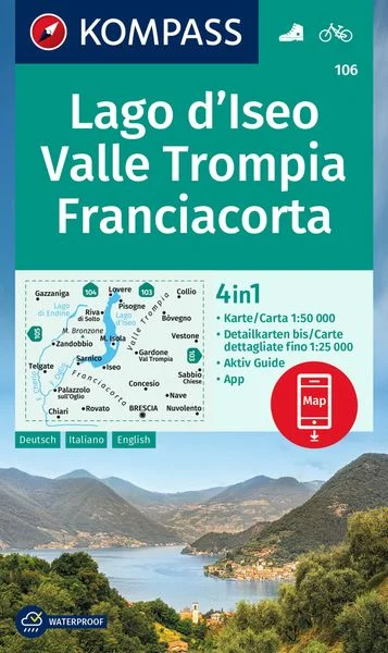 Kompass-Verlag Wanderkarte Lago d'Iseo, Valle Trompia, Franciacorta