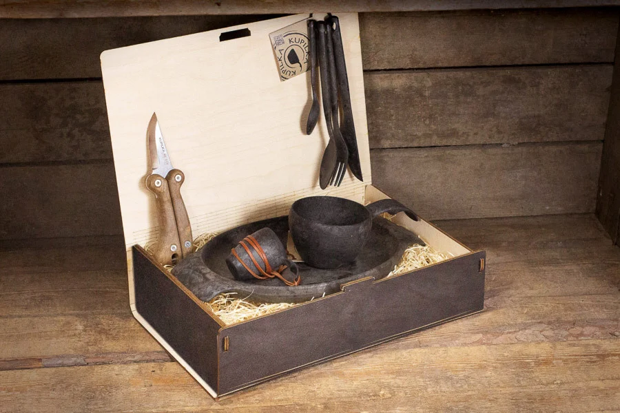 Kupilka Platinum Black Geschirrset, Holzbox, schwarz