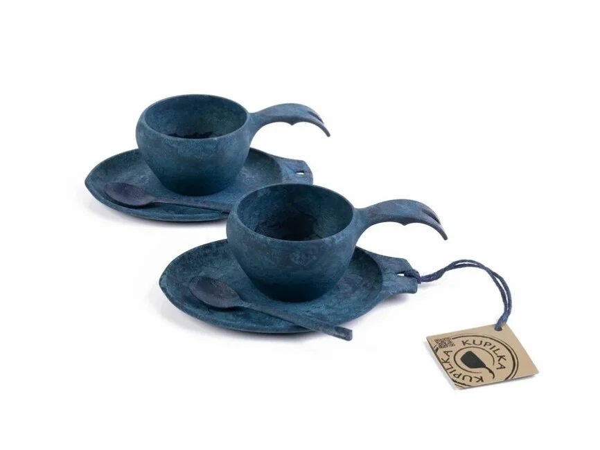 Kupilka Slow Down Set Blau 2 x Tasse mit Untertasse und Löffel, blau