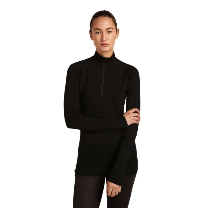 Maglia termica da donna ICEBREAKER 200 ZoneKnit™ con mezza zip - Nero