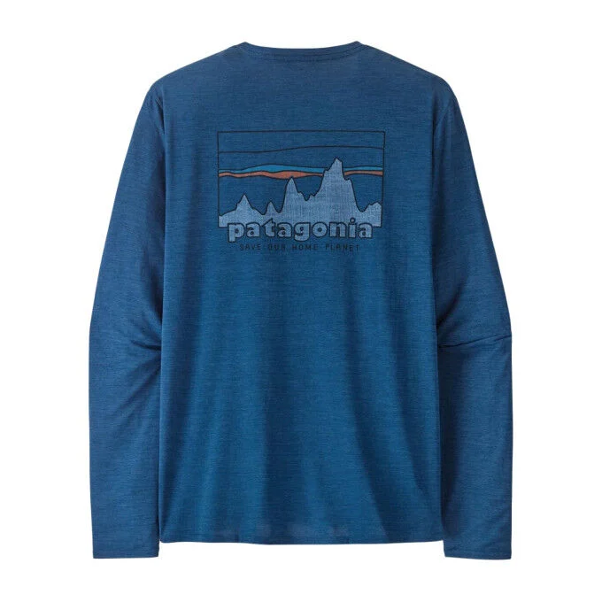 Maglietta grafica a maniche lunghe da uomo Patagonia Capilene Cool Daily - '73 Skyline: Clement Blue X-Dye
