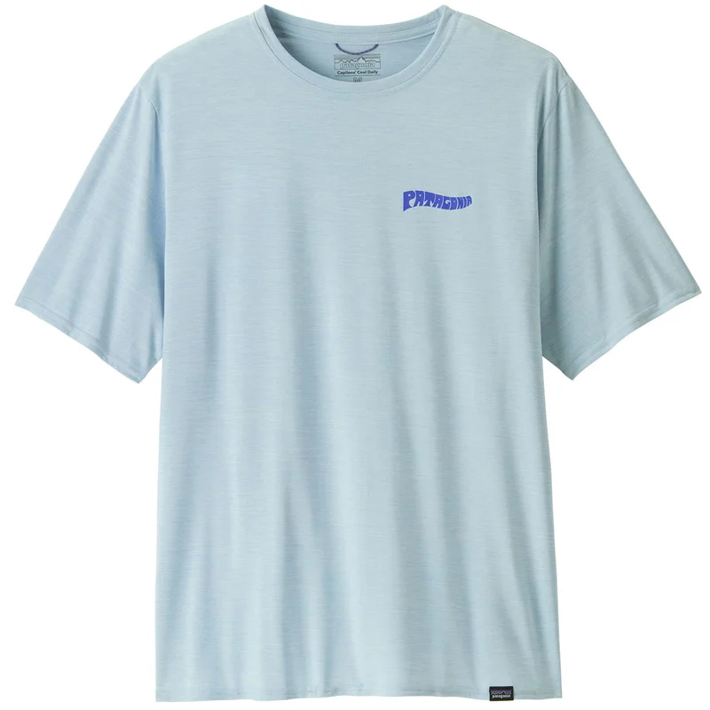 Patagonia Men Cap Cool Daily Graphic Shirt - Waters Forgotten Island: Fleck Blue