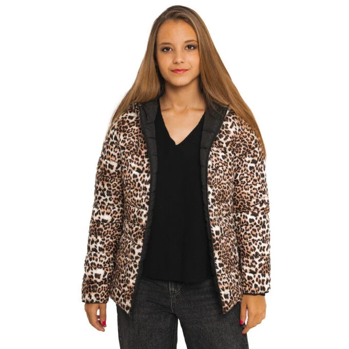 Piumino da donna reversibile Waxx Bloom - Nero opaco/Leopardo