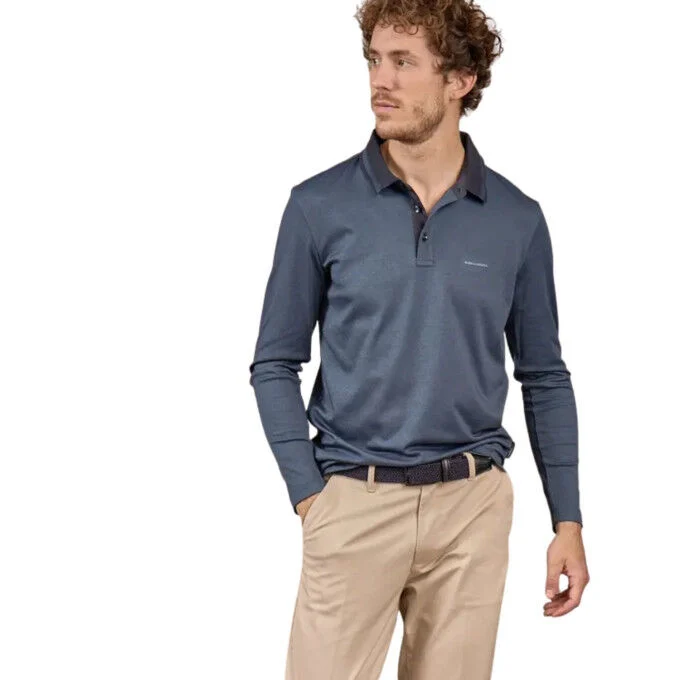 Polo da uomo a maniche lunghe Mise Au Green Edgard -Blu navy