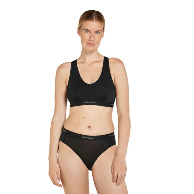 Reggiseno da donna con spalline incrociate ICEBREAKER Sprite Cool-Lite™ merino 125 - Nero