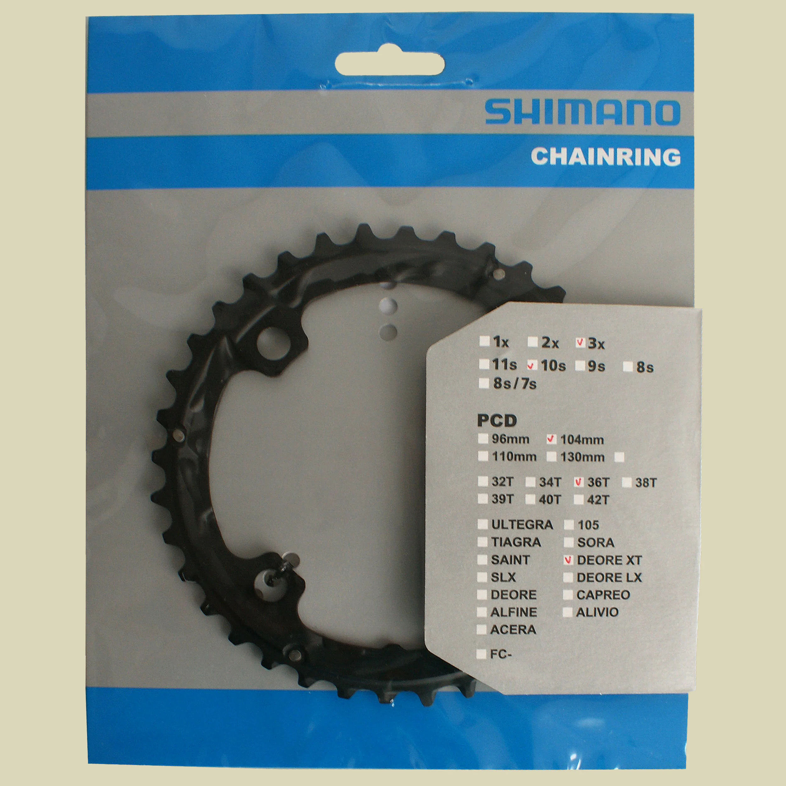 ShimanoKettenblatt Deore XT Trekking FC-T780/FC-T781 36 Zähne 10-fach farbe Schwarz