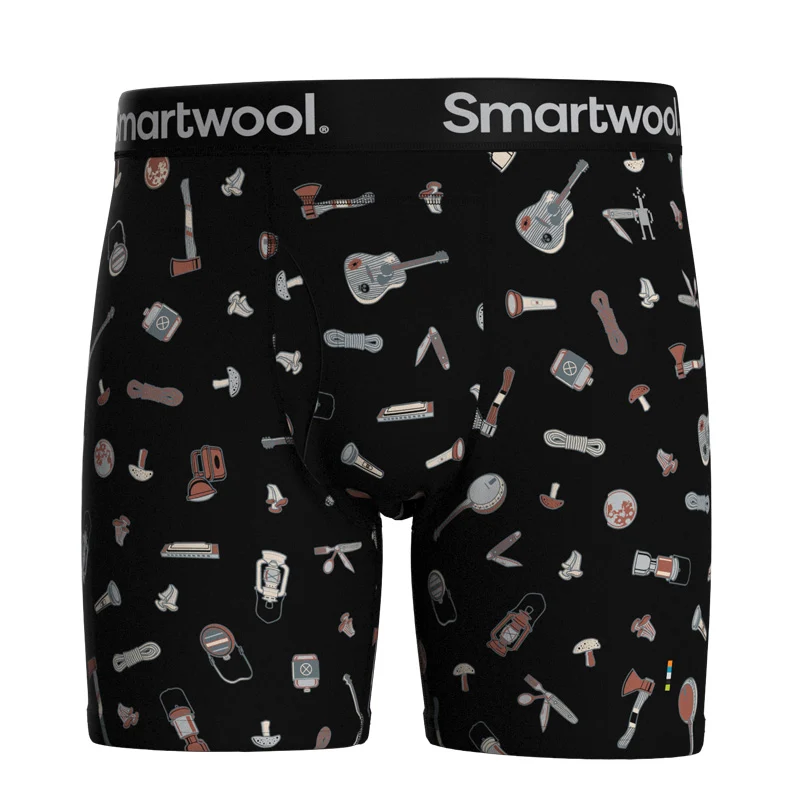 Smartwool Men Merino Print Boxer Brief Black Gone Camping