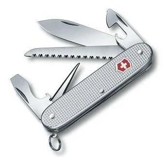 Victorinox Farmer Alox Multifunktionsmesser 93 mm, gezahnter Griff, silber, 9 Funktionen