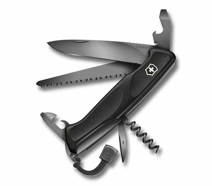 Victorinox RangerGrip 55 Onyx Black Multifunktionsmesser, schwarz einfarbig, 12 Funktionen