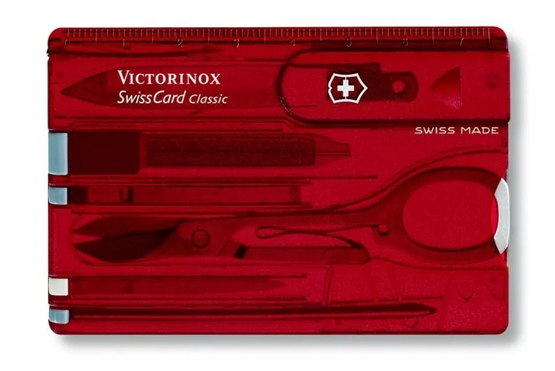 Victorinox SwissCard Ruby Taschenmesser, rot transparent, 10 Funktionen, Blister